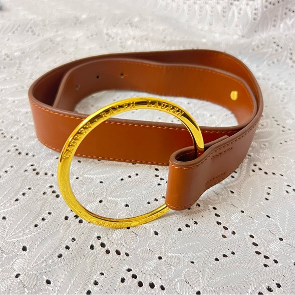 Lauren Ralph Lauren Womens Equestrian Gold Ring Brown Faux Leather Belt Size 10 - Picture 1 of 7